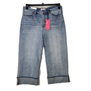 MoCo Boutique Women's 14W Cuffed Wide Leg Tummy Control Cropped Jeans Light Wash